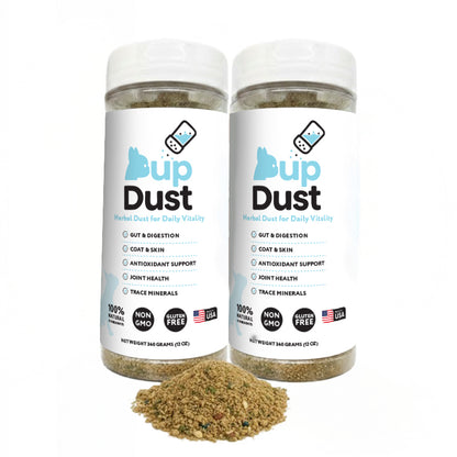 PupDust Daily Vitality Delivered: Gut, Joint, and Coat Support in One Simple Scoop.
